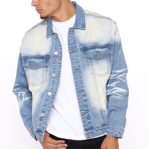 Fashion Nova Men High Finesse Denim Jacket Sz Medium Light Wash Back Graphic